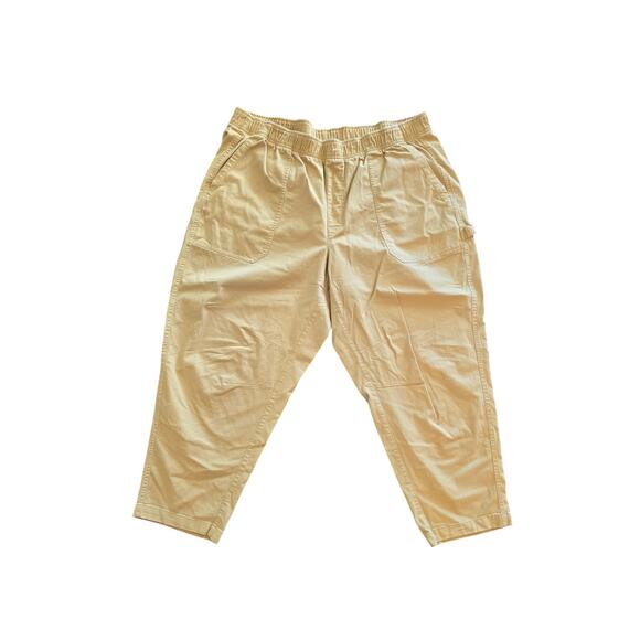 Old Navy 2X Yellow Pull-On Pants Comfort Waistband Utility Cropped Cotton Curvy - Picture 1 of 9